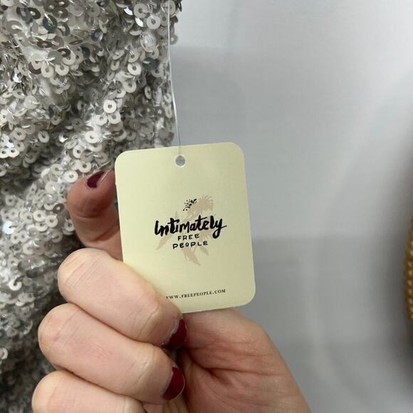 NEW Free People Silver Sequin Sequins High Neck Sparkle Turtleneck Tank Top XS - Picture 7 of 8